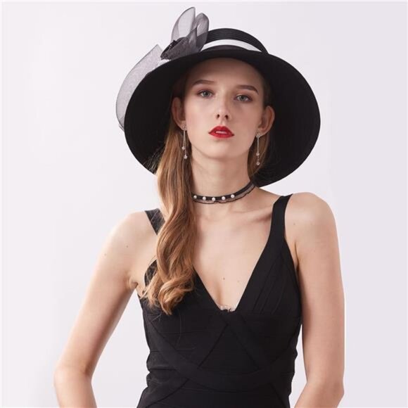 Kentucky Derby Hats - Organza Hat Fascinator Hat Black White